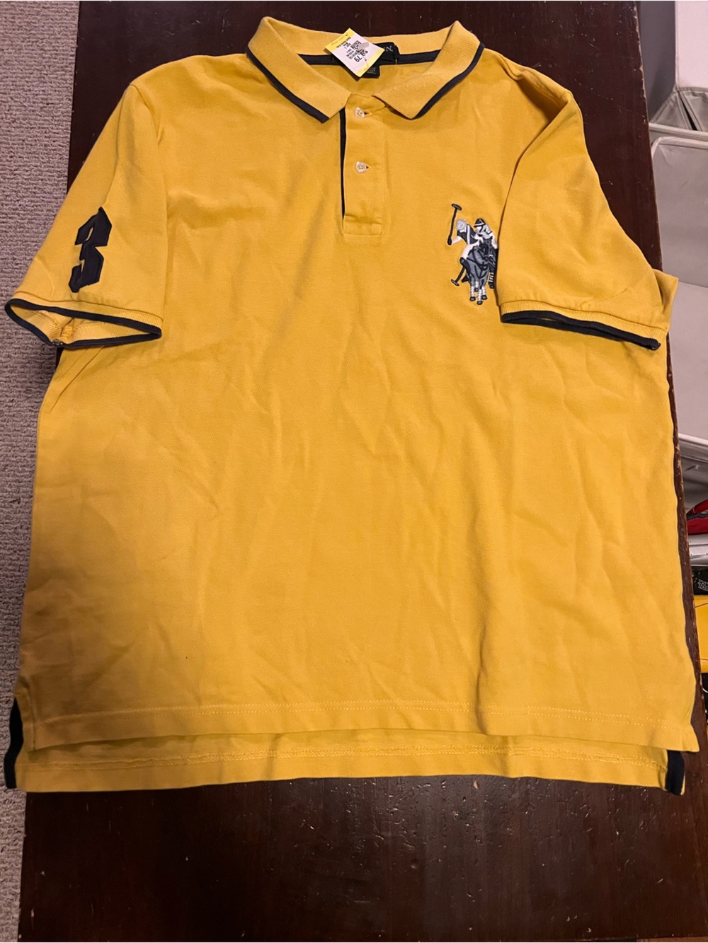 Polo by Ralph Lauren Yellow Polo with Navy Trim and Embroidered Player